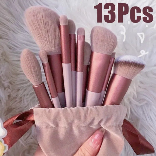 13-teiliges Make-up Pinselset für Lidschatten, Foundation, Frauen Kosmetikpinsel, Lidschatten, Rouge, Schönheitsweiche Make-up Werkzeuge, Tasche